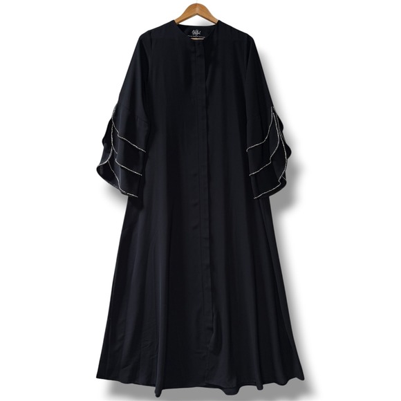 Hayat Modest Fashion Boutique Dresses & Skirts - Hayat Modest Fashion Boutique Black Abaya Rhinestone Tiered Sleeve Dress Small
